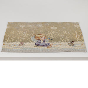 Tischläufer Runner Tischset CHRISTMAS ANGEL, uni, Gobelin Jacquard, Lurex Gold