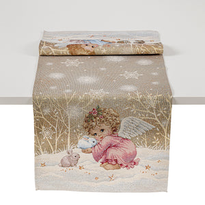 Tischläufer Runner Tischset CHRISTMAS ANGEL, uni, Gobelin Jacquard, Lurex Gold