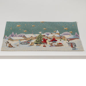 Tischläufer Runner Tischset WINTER KIDS, uni, Gobelin Jacquard, Lurex Gold