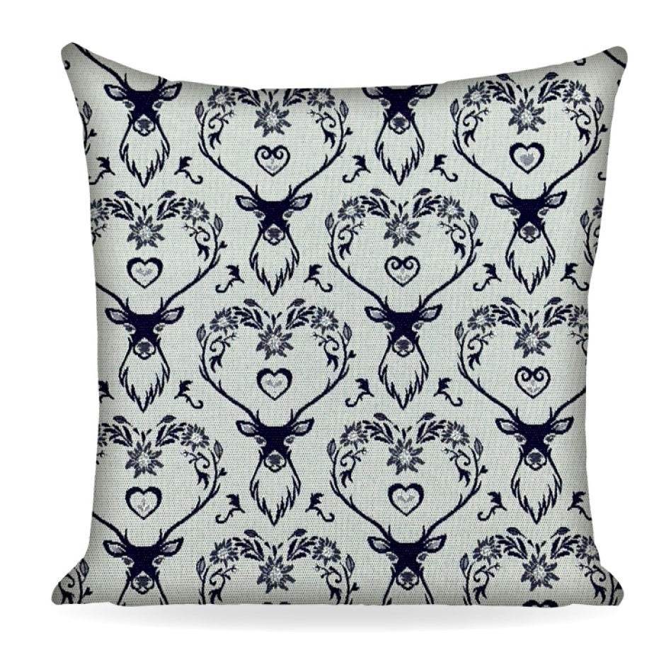 Copricuscino LANDHAUS HIRSCH, blu, Jacquard, 45x45cm