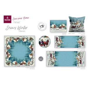 Tischläufer Runner Tischset SNOWY WINTER, uni, Gobelin Jacquard, Lurex Silver