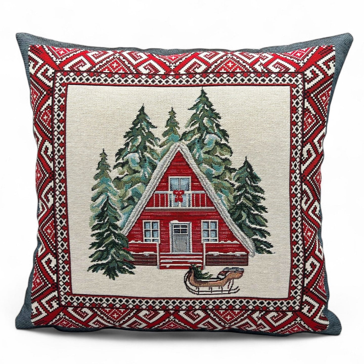 Copricuscino CHAMONIX B Natale Gobelin Jacquard, 45x45 cm
