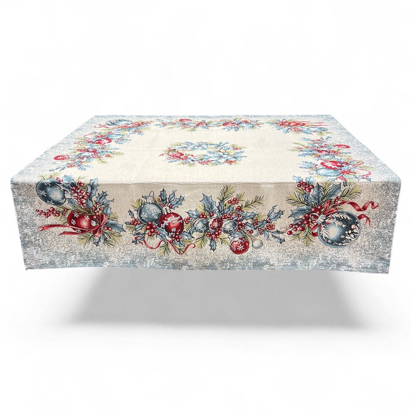Tovaglia CHRISTMAS BALLS, uni, Gobelin Jacquard, lurex argento, 100x100 cm