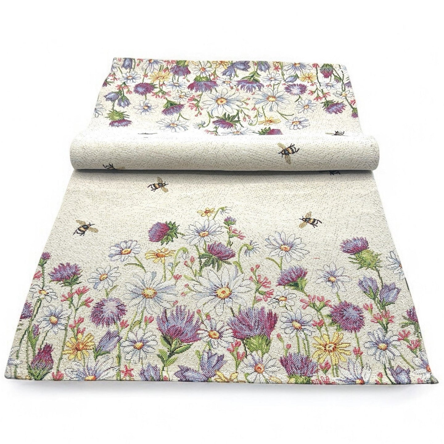 Tischläufer Runner Tischset WIESENBLUMEN, uni, Gobelin Jacquard