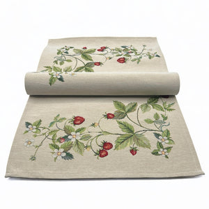 Tischläufer Runner Tischset ERDBEERGARTEN, uni, Gobelin Jacquard