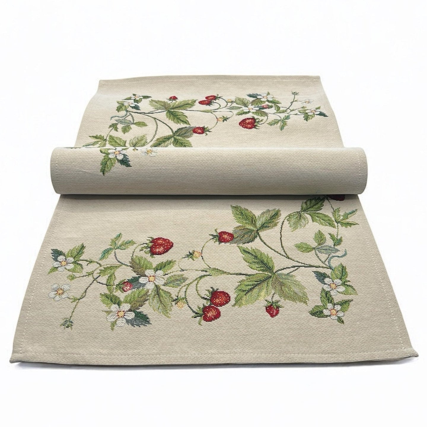 Tischläufer Runner Tischset ERDBEERGARTEN, uni, Gobelin Jacquard
