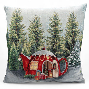 Copricuscino COSY FAMILY C Natale Gobelin Jacquard, lurex argento, 45x45 cm