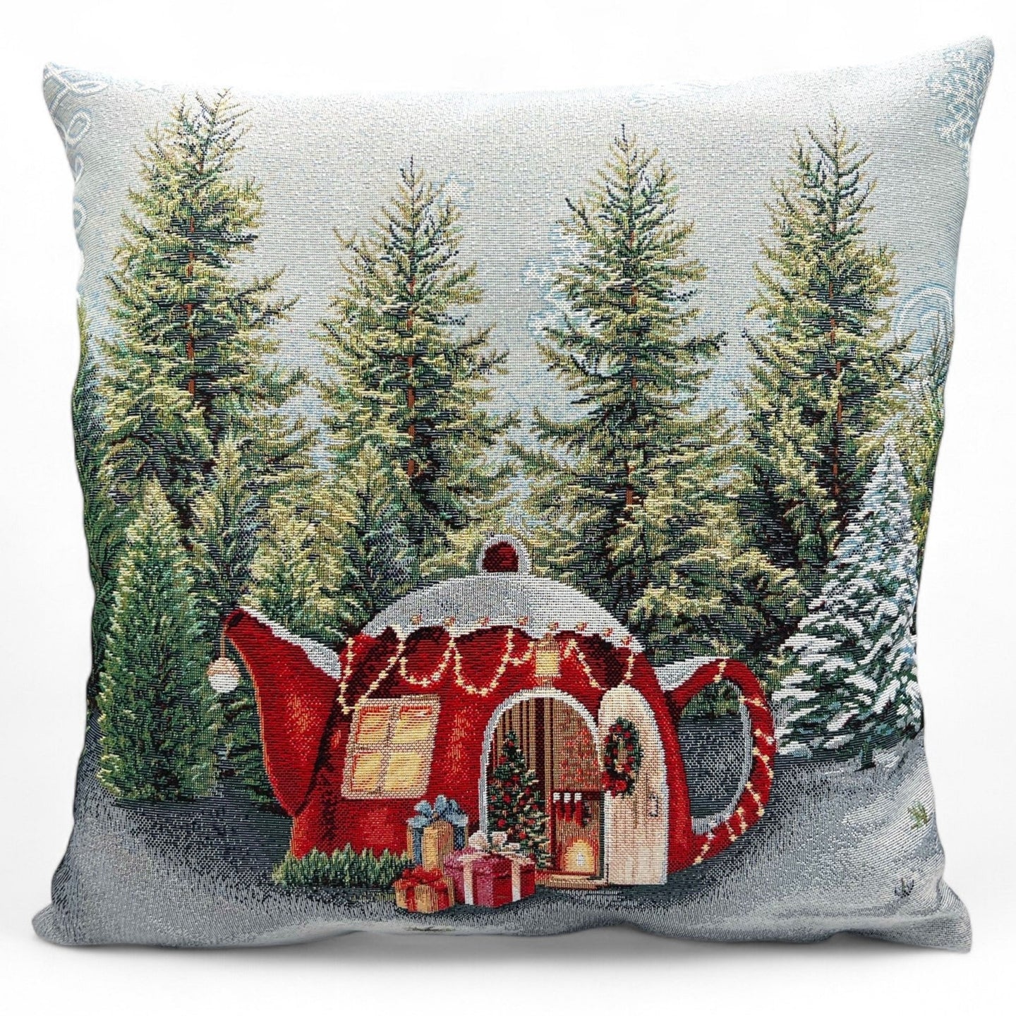 Copricuscino COSY FAMILY C Natale Gobelin Jacquard, lurex argento, 45x45 cm