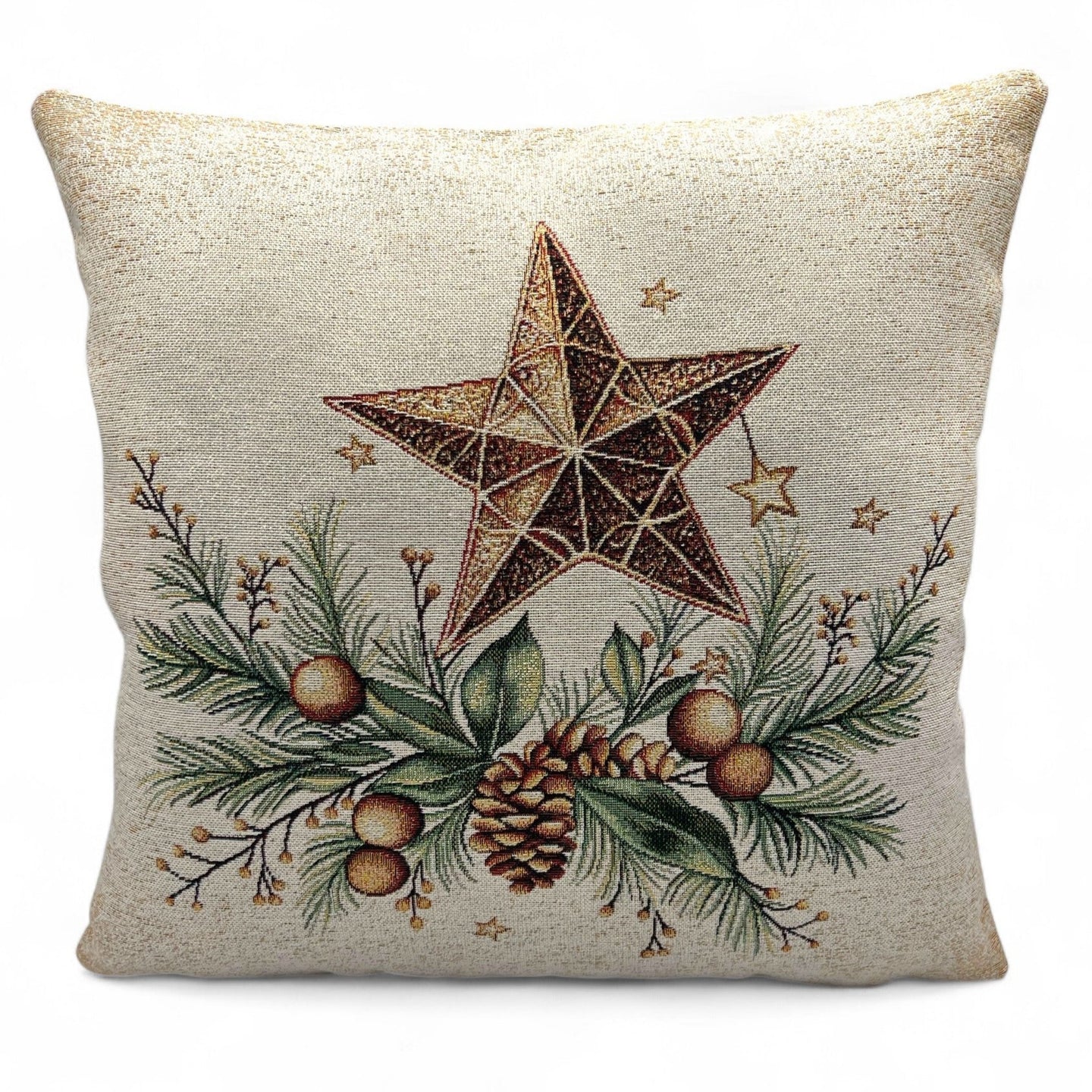 Copricuscino GOLDEN LIGHT A Natale Gobelin Jacquard lurex oro, 45x45 cm