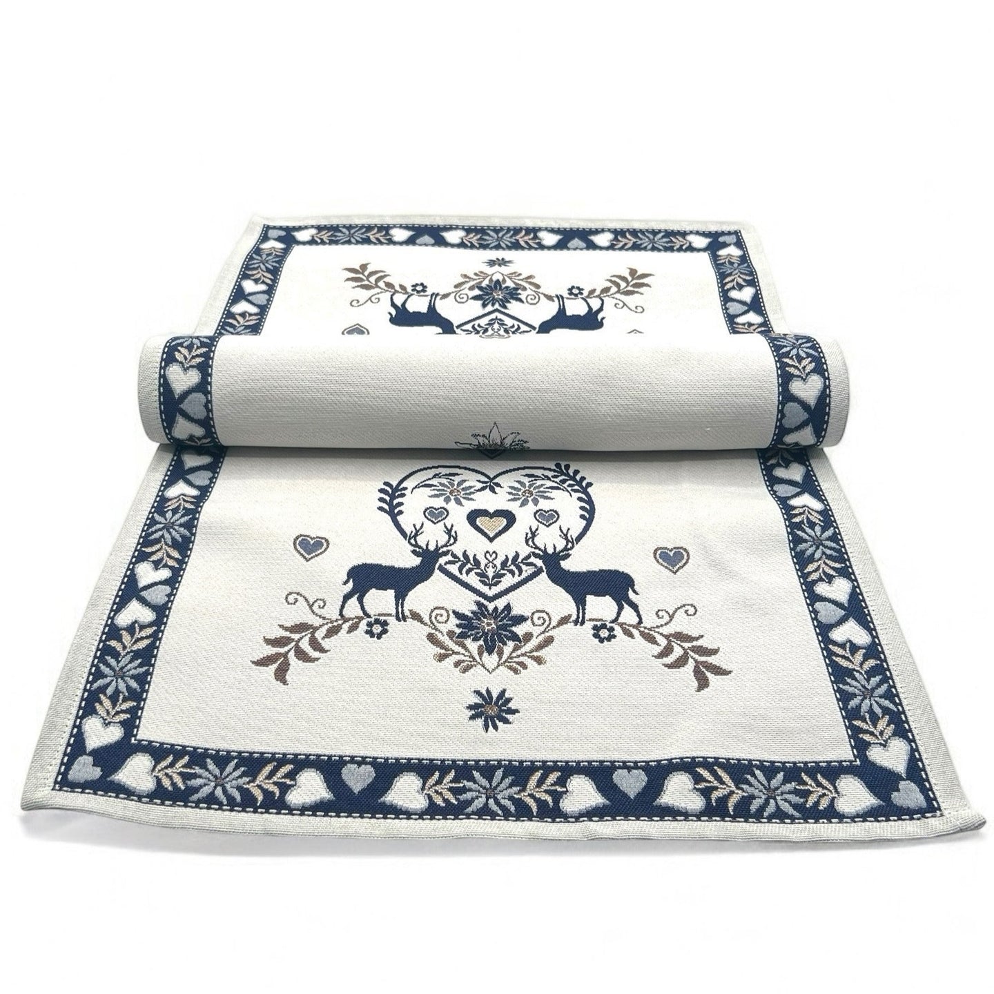 Tischläufer Runner Tischset MONTE CERVO BLAU, uni, Gobelin Jacquard