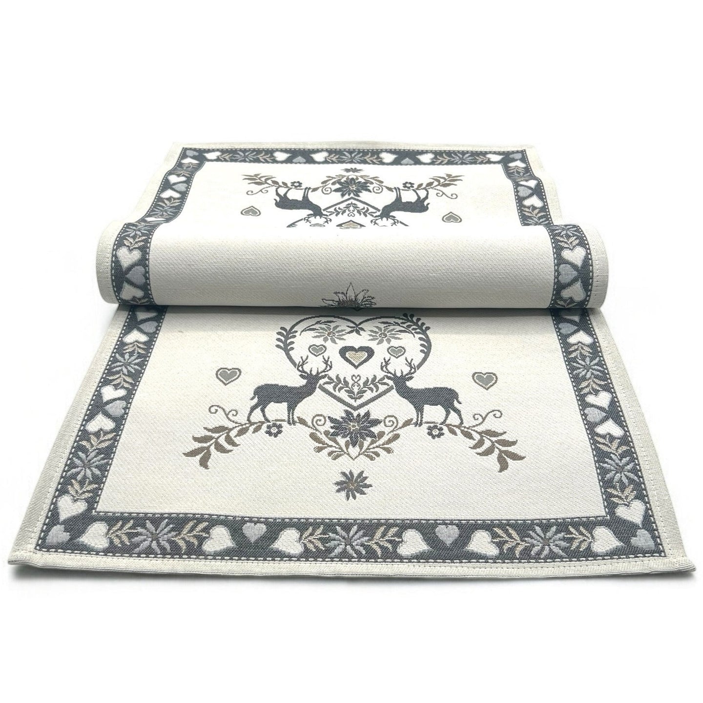 Tischläufer Runner Tischset MONTE CERVO GRAU, uni, Gobelin Jacquard