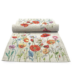 Tischläufer Runner Tischset MOHNBLUMENFELD, uni, Gobelin Jacquard