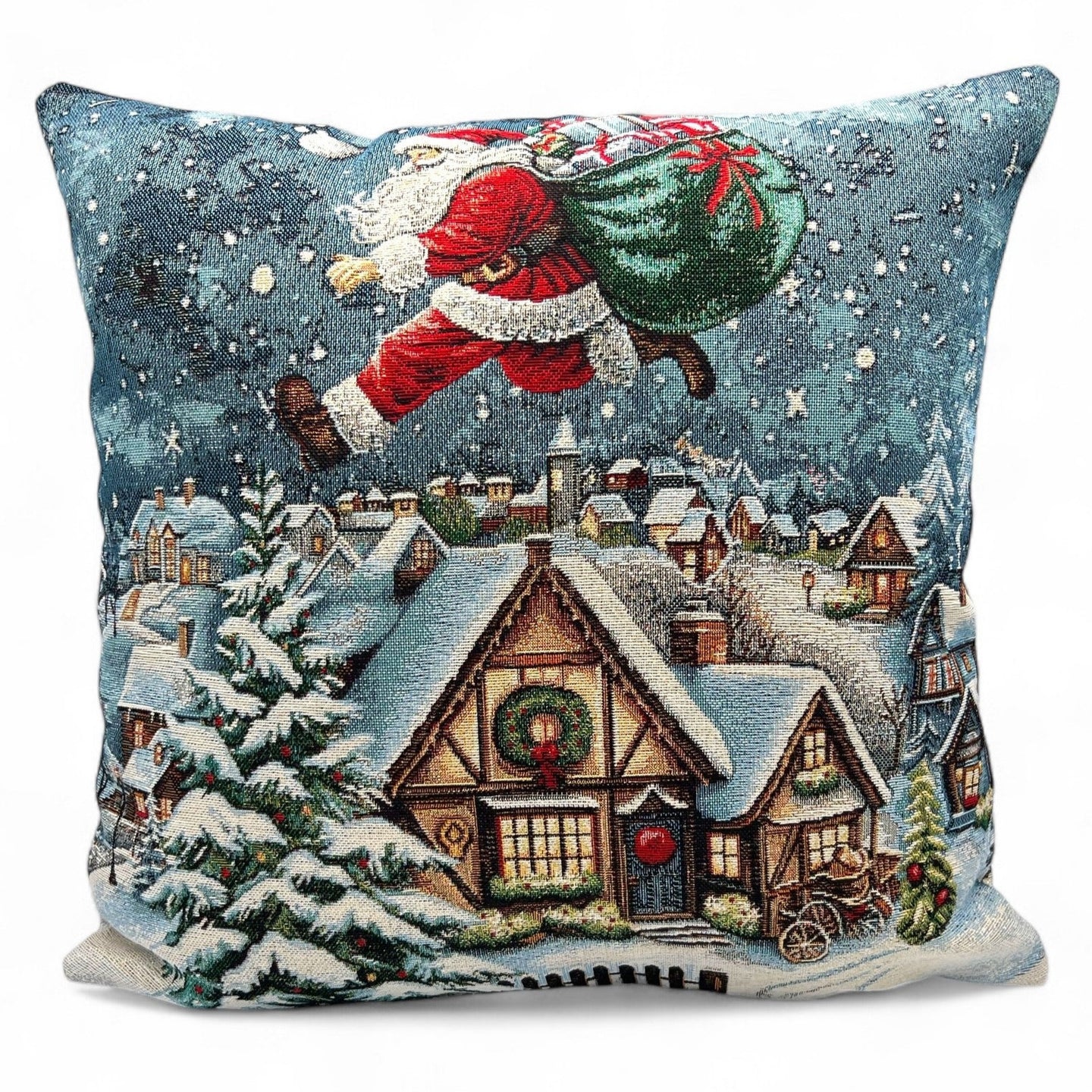 Copricuscino SANTA CLAUS A Natale Gobelin Jacquard, 45x45 cm