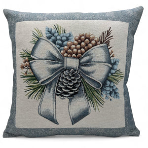 Copricuscino SILVER CHRISTMAS A Natale Gobelin Jacquard lurex argento, 45x45 cm