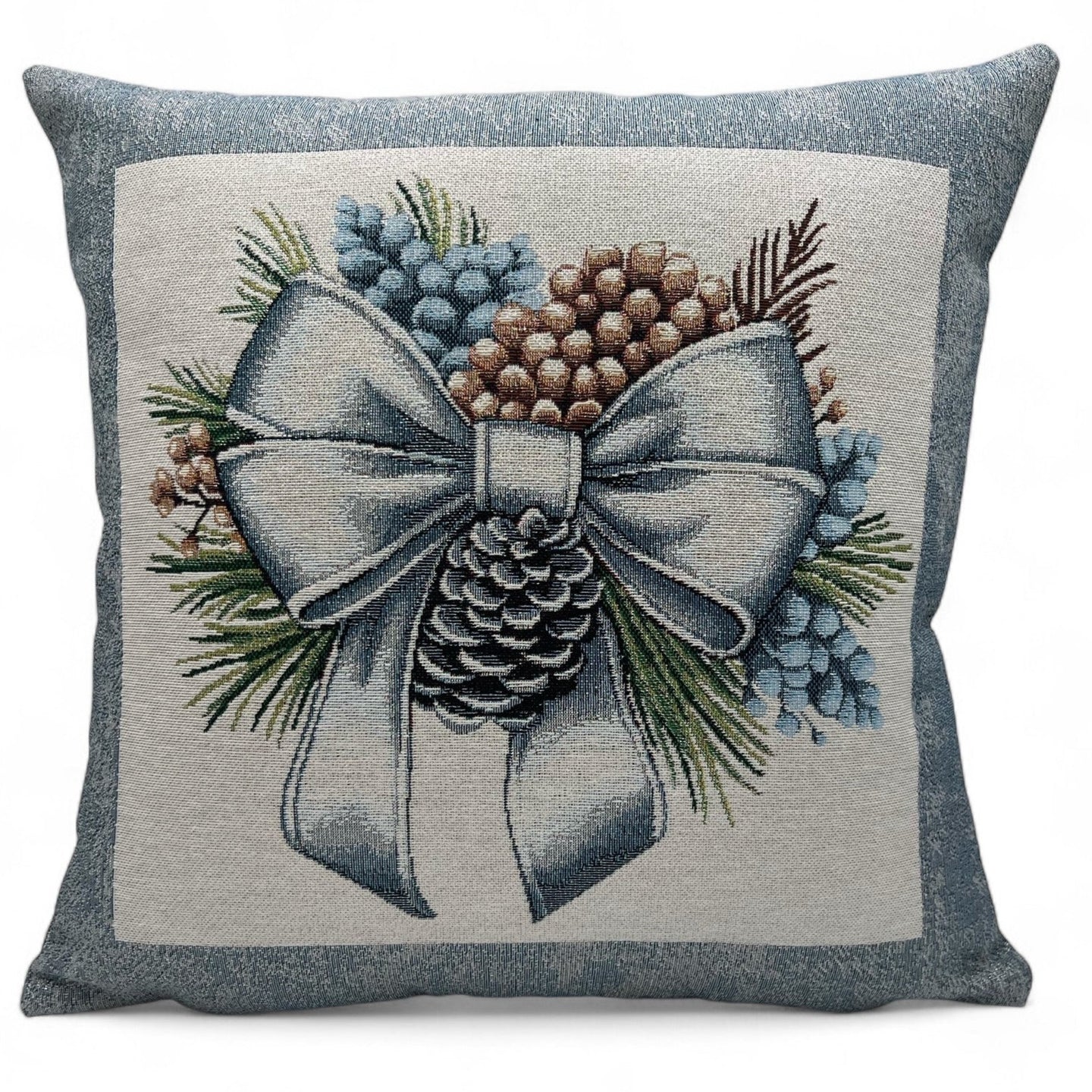 Copricuscino SILVER CHRISTMAS A Natale Gobelin Jacquard lurex argento, 45x45 cm