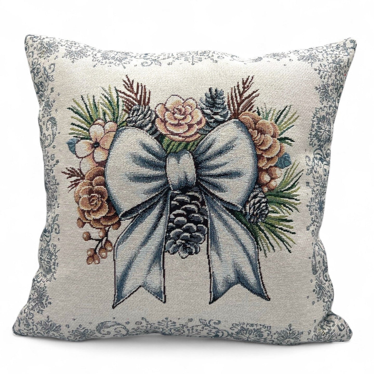 Copricuscino SILVER CHRISTMAS C Natale Gobelin Jacquard lurex argento, 45x45 cm