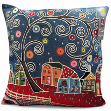 Carica l&#39;immagine nel visualizzatore di Gallery, Copricuscino VILLAGE AT NIGHT, uni, Gobelin Jacquard
