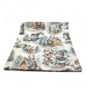 Tischläufer Runner WINTER GNOMES Allover, Gobelin Jacquard, Lurex silber