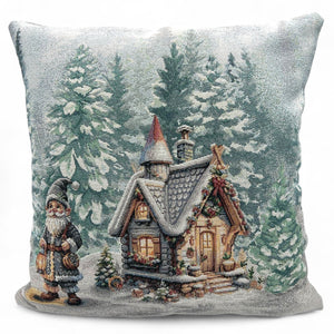 Copricuscino WINTER GNOMES A Natale Gobelin Jacquard, lurex argento, 45x45 cm