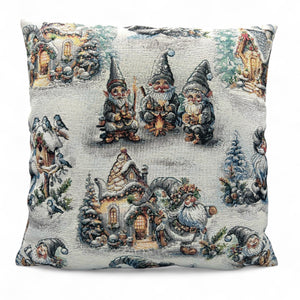 Copricuscino WINTER GNOMES Allover Natale Gobelin Jacquard, Lurex argento, 45x45 cm