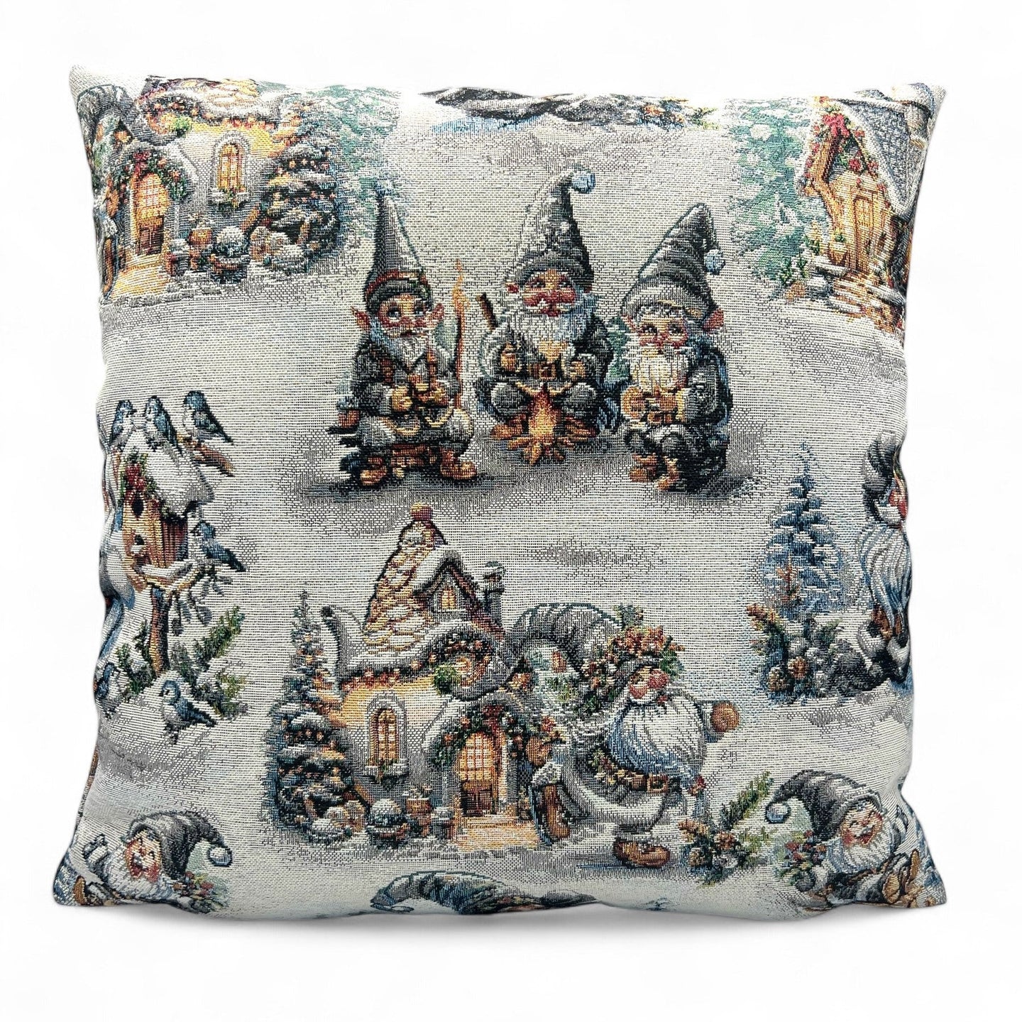 Copricuscino WINTER GNOMES Allover Natale Gobelin Jacquard, Lurex argento, 45x45 cm