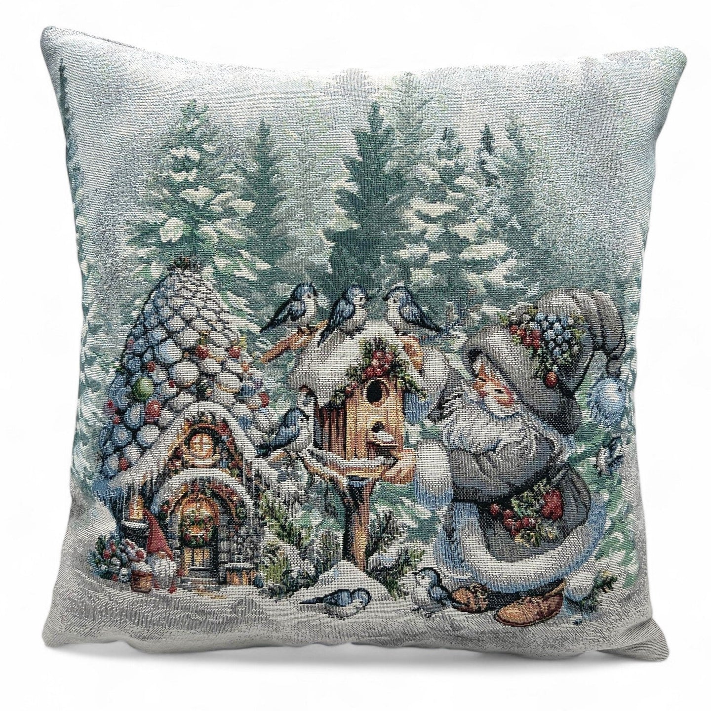 Copricuscino WINTER GNOMES B Natale Gobelin Jacquard, lurex argento, 45x45 cm