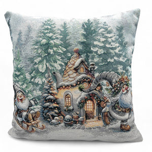 Copricuscino WINTER GNOMES C Natale Gobelin Jacquard, lurex argento, 45x45 cm