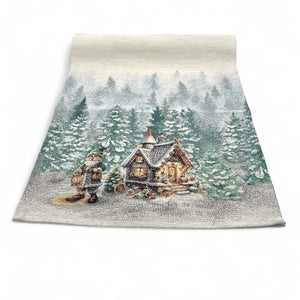 Tischläufer Runner Tischset WINTER GNOMES, uni, Gobelin Jacquard, Lurex silber
