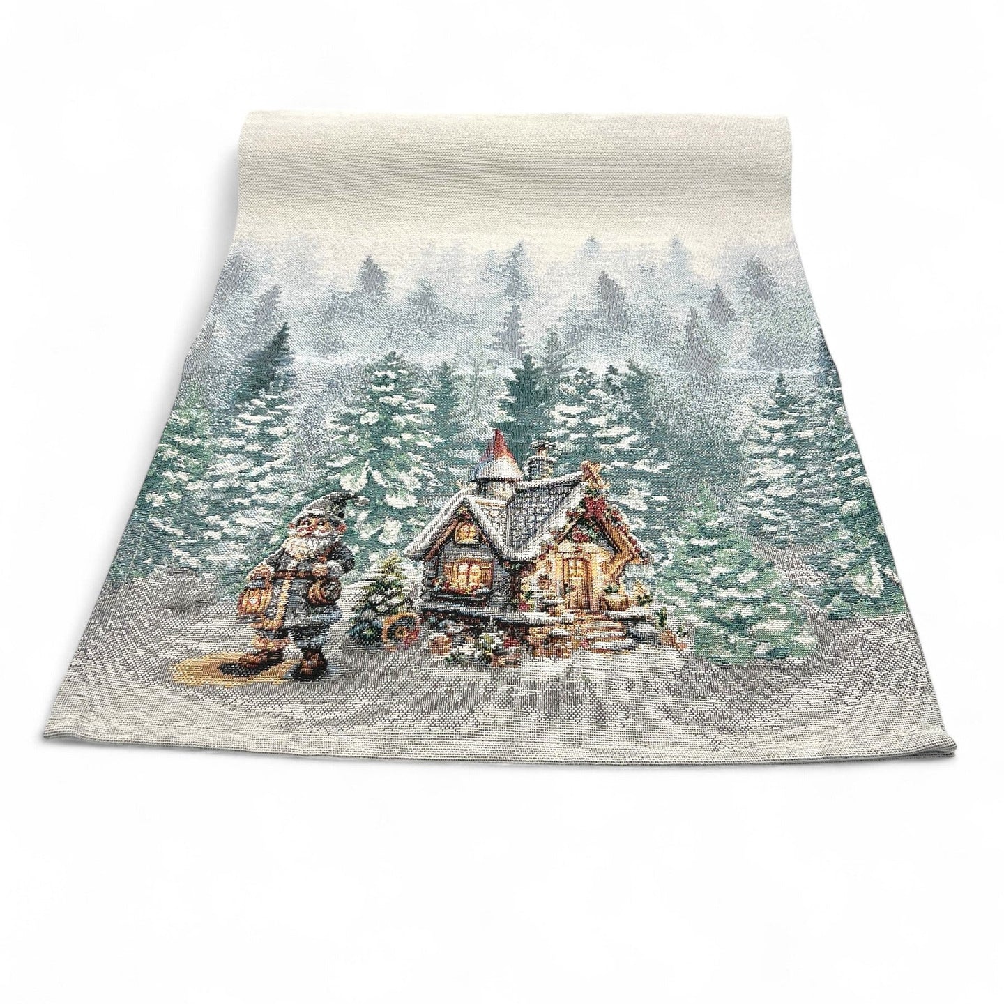 Tischläufer Runner Tischset WINTER GNOMES, uni, Gobelin Jacquard, Lurex silber