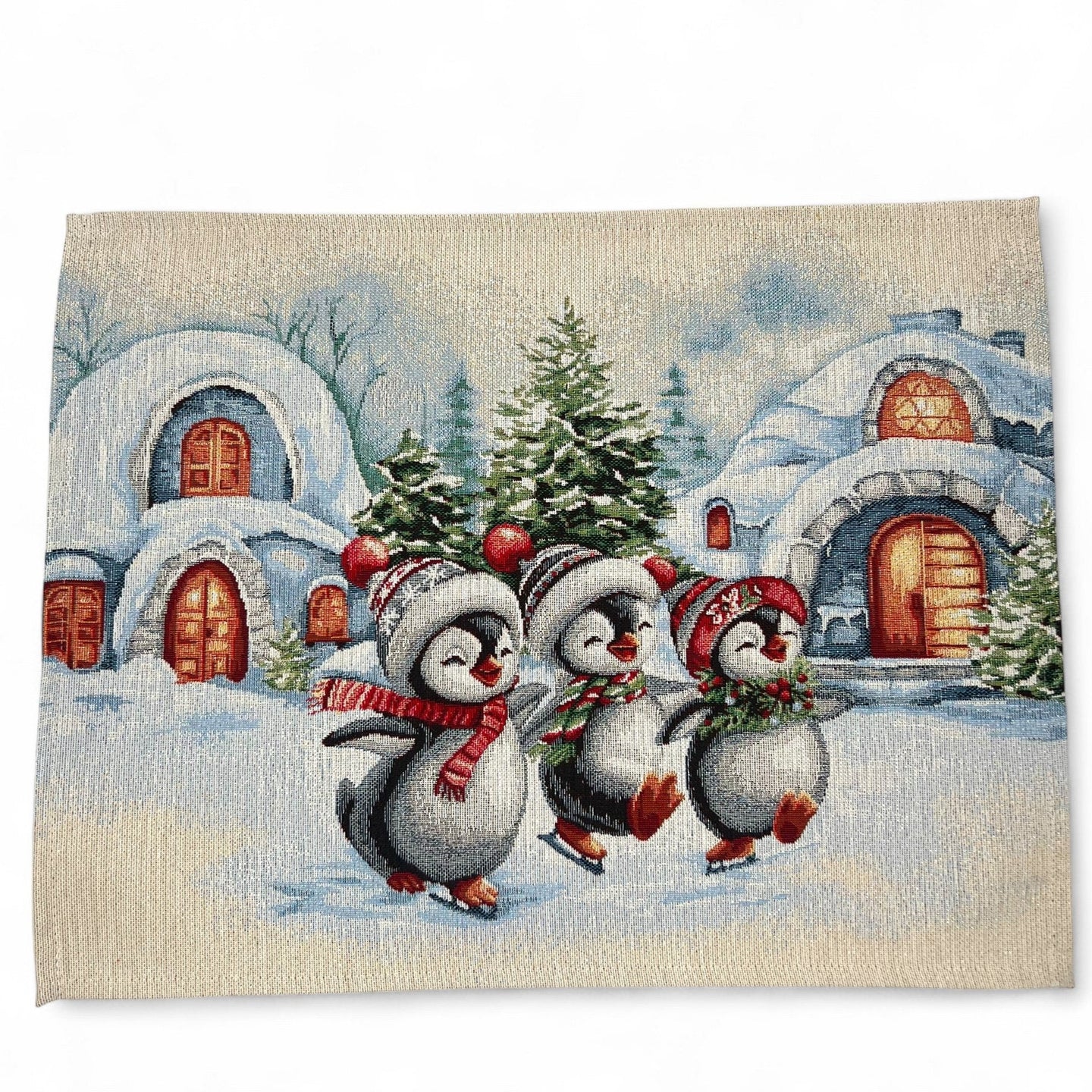Table Set WINTER PENGUIN Placemat Tovaglietta Gobelin Jacquard, lurex argento 40 x 50 cm