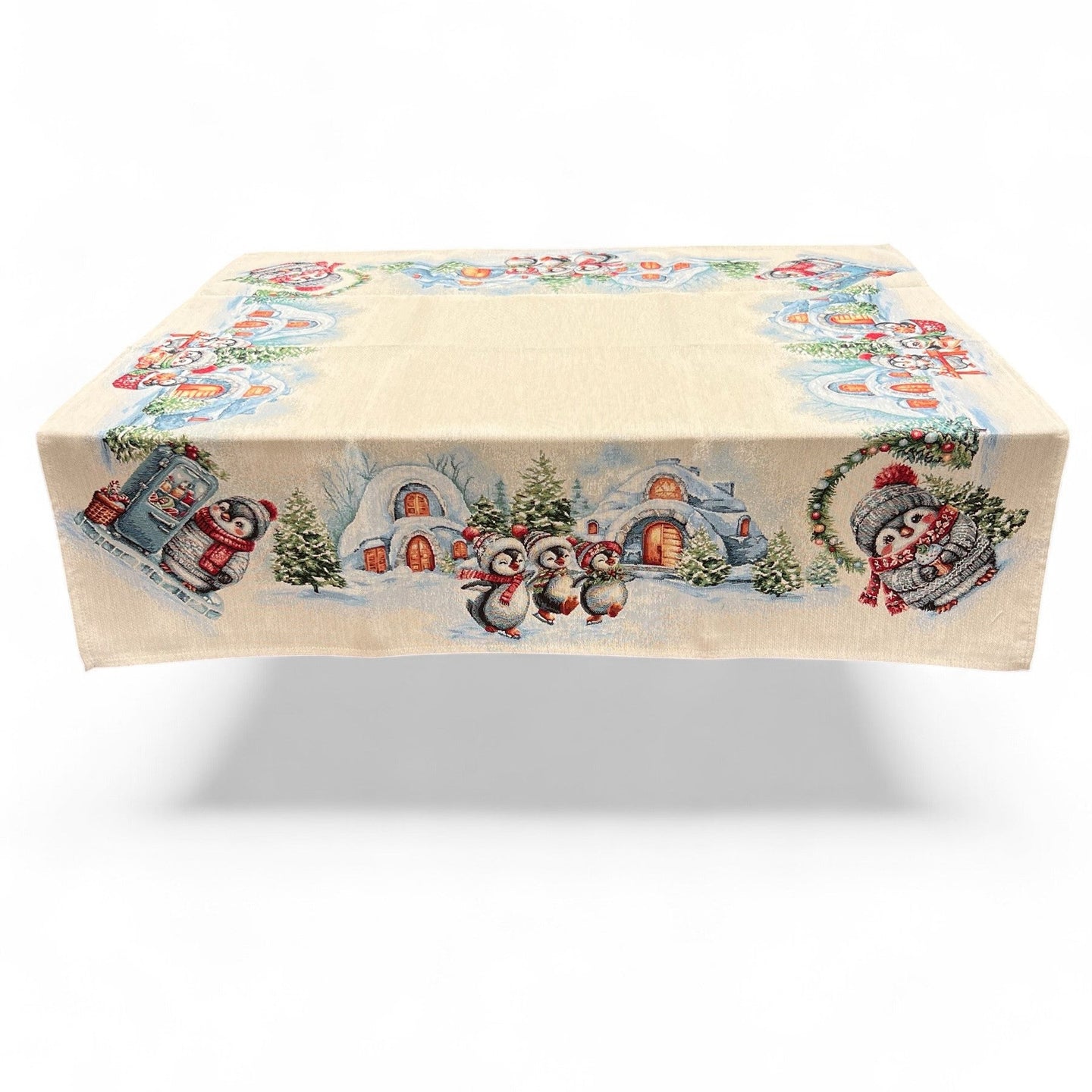 Tovaglia WINTER PENGUIN, uni, Gobelin Jacquard, lurex argento, 100x100 cm