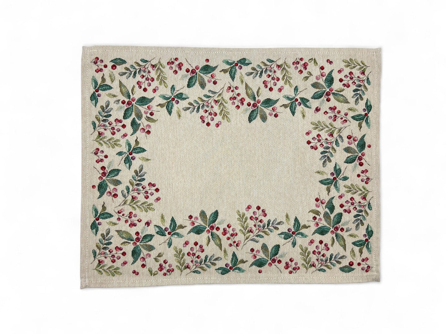 Tischläufer Runner Tischset WINTER BERRIES, uni, Gobelin Jacquard