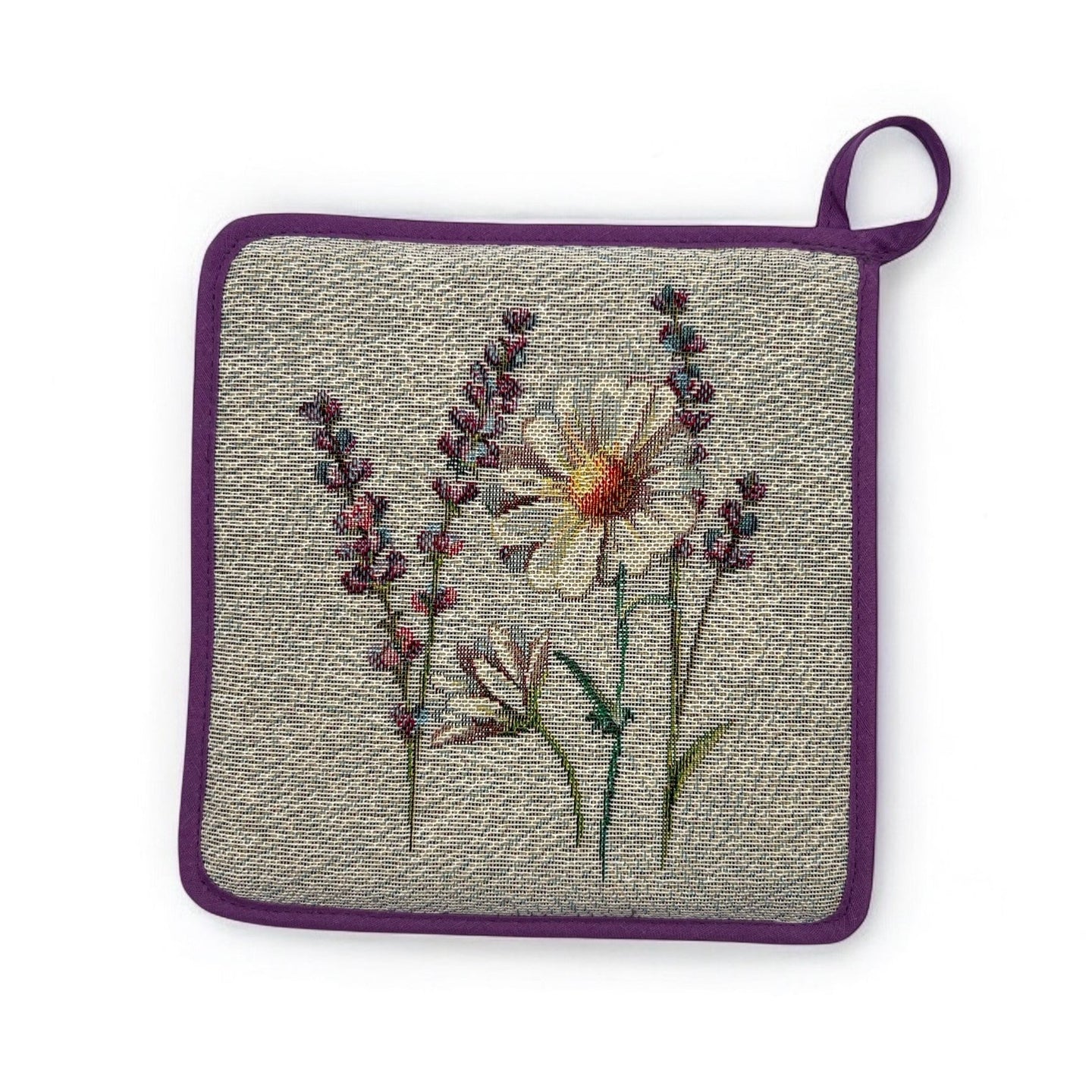 Presina quadrata MARGHERITE E LAVANDA, Jacquard